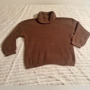 Women’s Brown Chunky Turtleneck Sweater with Side Slits